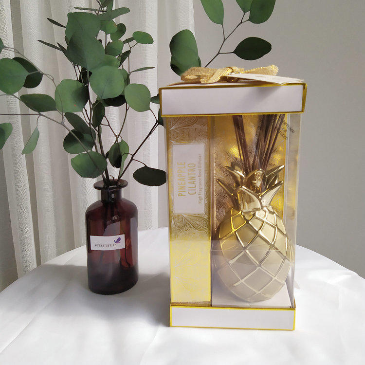 matte color gold/silver lid 100ml round glass bottle ceramic flower diffuser in box