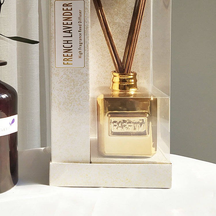 matte color gold/silver lid 100ml round glass bottle ceramic flower diffuser in box