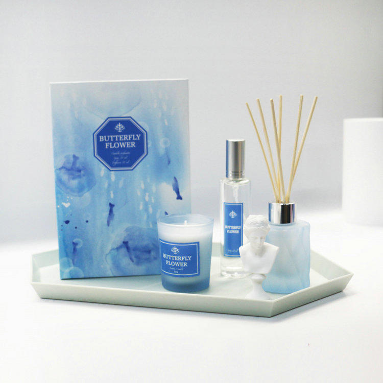 gift set in hard box with scented candle,reed diffuser, room, spray, high quality 
