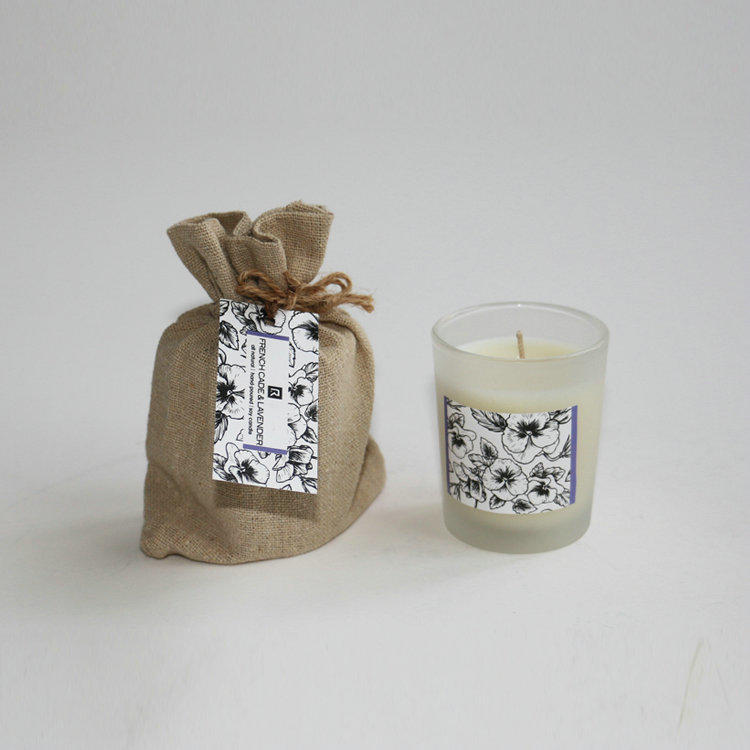 fabric bags 50g paraffin/soy wax scented candle in glass cup for home 
