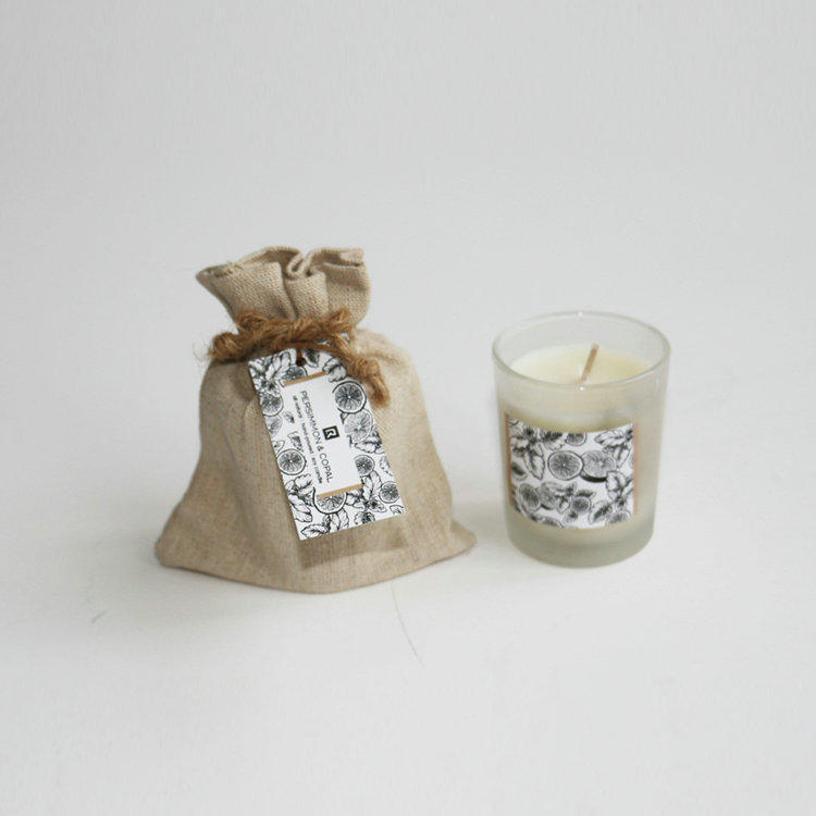 fabric bags 50g paraffin/soy wax scented candle in glass cup for home 
